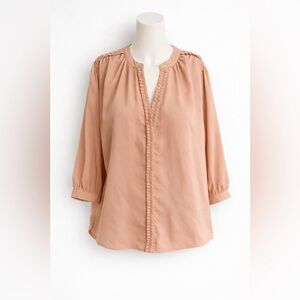 Entro Blush Pink Split V-Neck 3/4 Sleeve Blouse Size Small